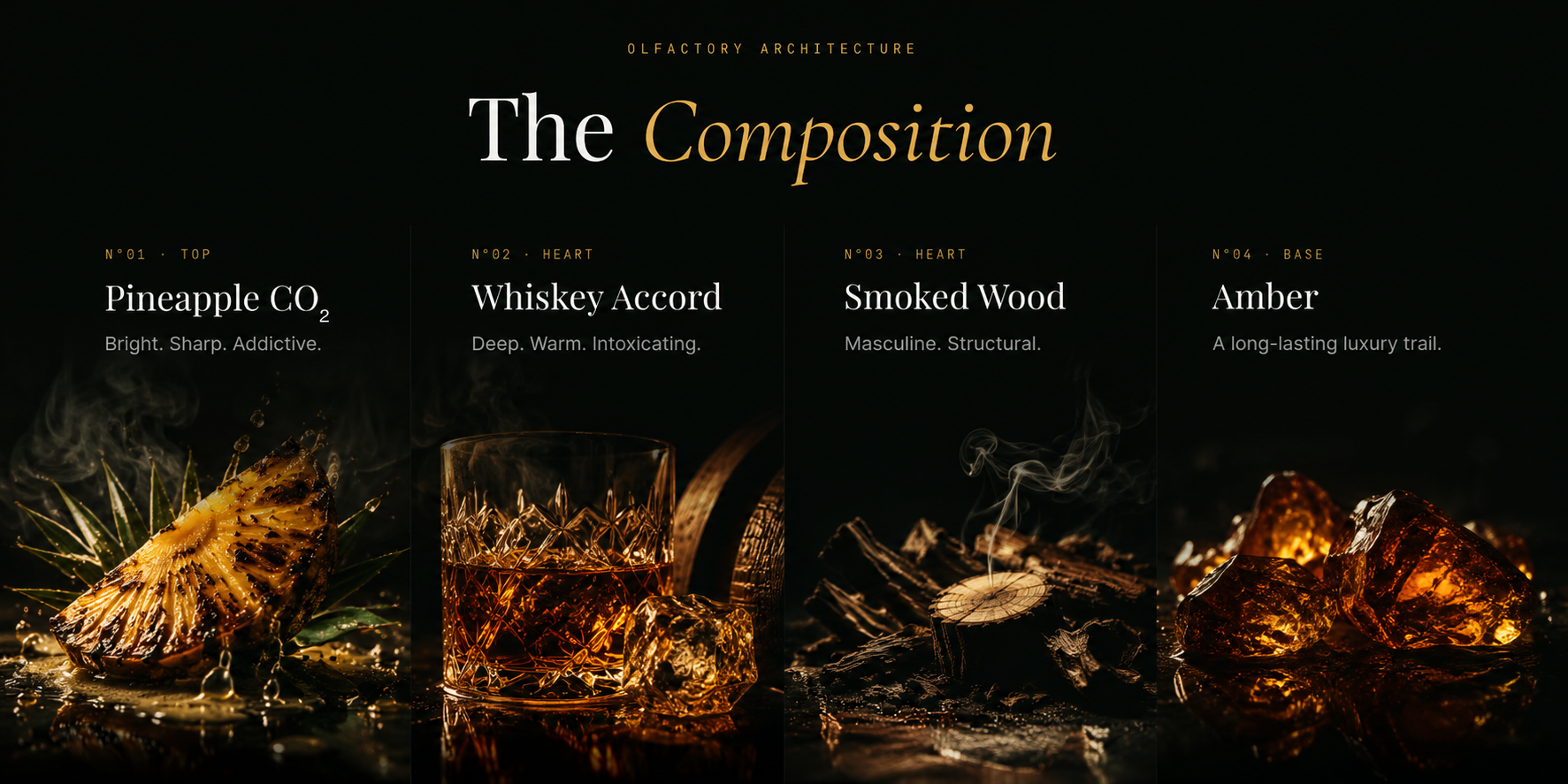 The Composition — Pineapple CO₂, Whiskey Accord, Smoked Wood, and Amber
